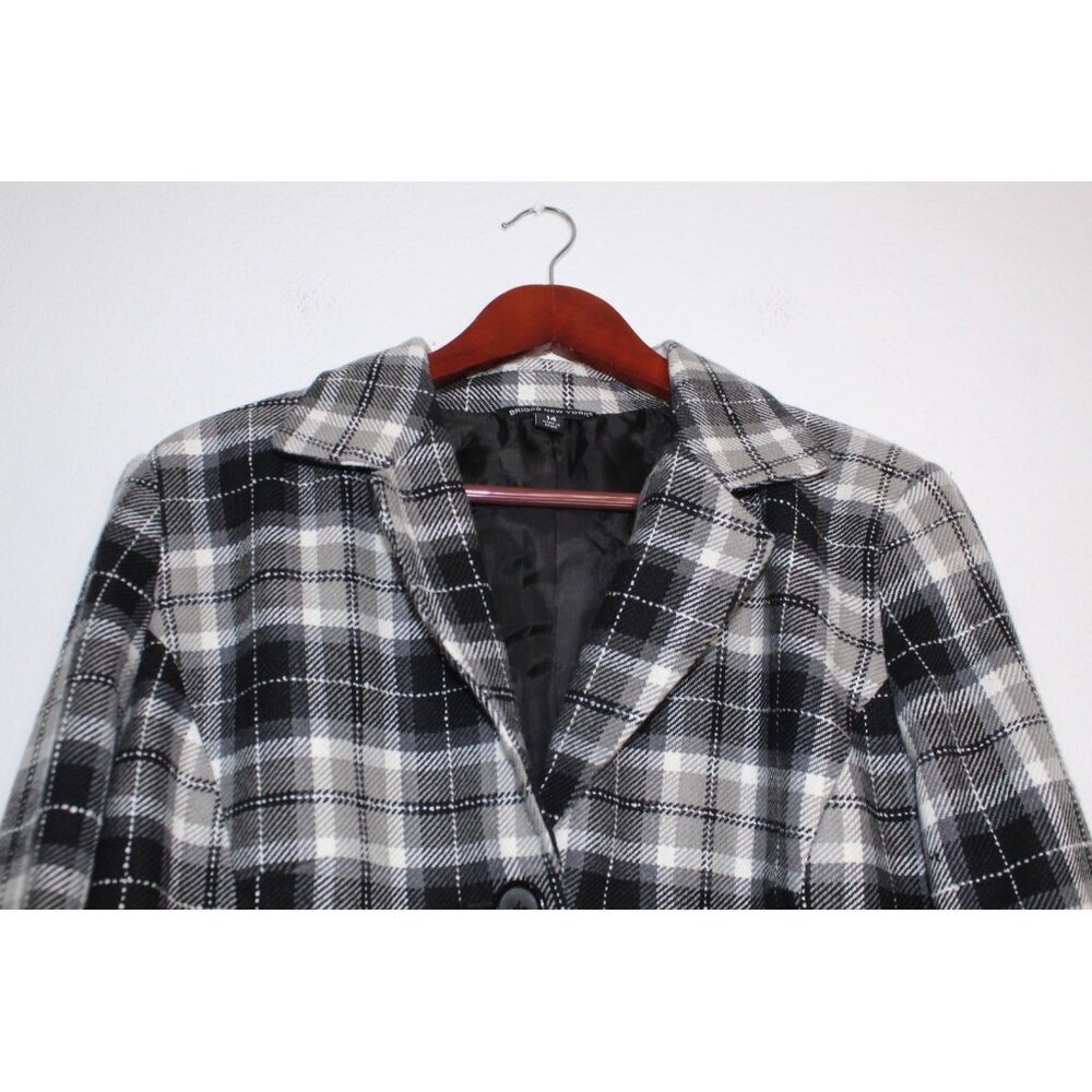 Briggs New York Plaid Blazer Women's 14 Black White Grey Lined Tailored Pockets‎ - Picture 2 of 14